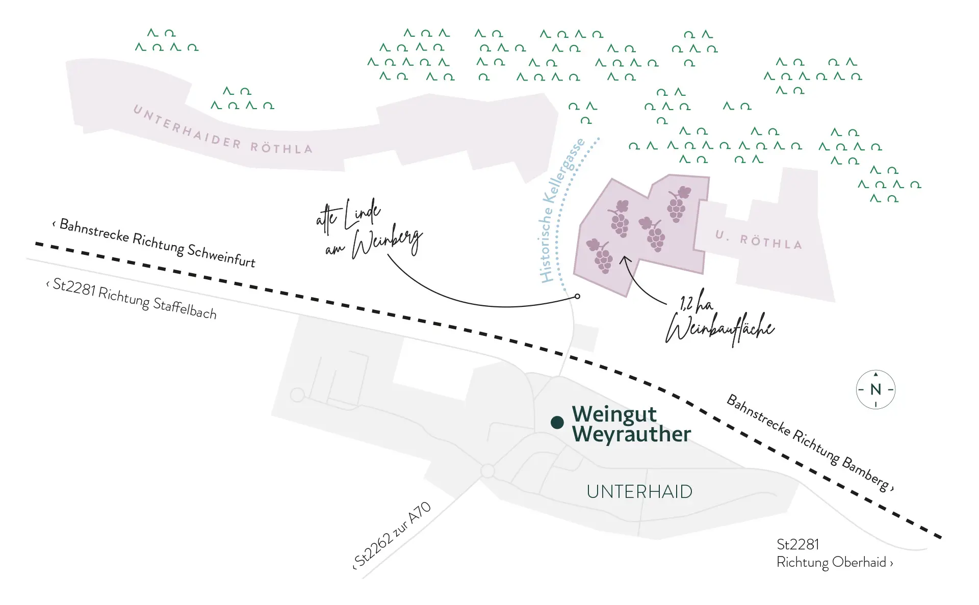 Weinanbau / Karte von Weinbaugebiet "Unterhaider Röthla" in Unterhaid bei Bamberg